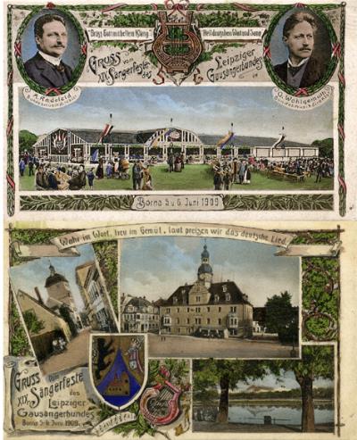  Festpostkarten vom Gesangsfest 1909 in Borna
