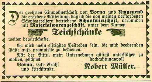 Anzeige aus dem Bornaer Tageblatt, März 1913