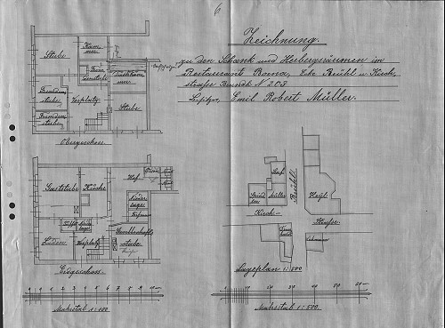 Grundriß des Gasthauses „Teichschänke“, 1913 (Stadtarchiv Borna)