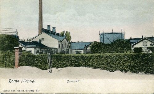 Ansichtskarte vom Gaswerk Borna, um 1900