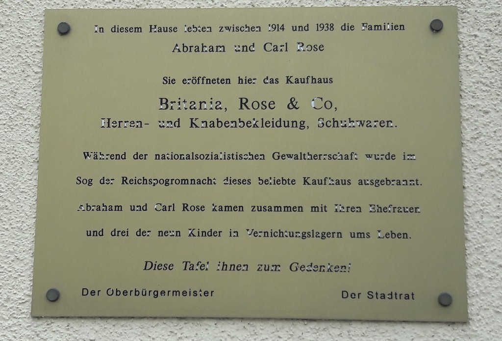 Gedenktafel am Wohnhaus Roßmarktsche Straße 32