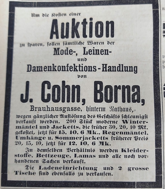 Anzeige aus dem Bornaer Tageblatt vom 25. Juli 1886