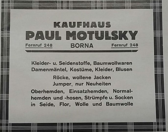Anzeige aus dem Adressbuch der Stadt Borna, 1929