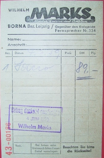 Rechnung von Wilhelm Marks