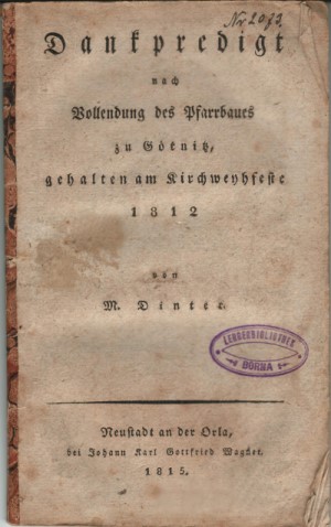 Dankpredigt von Gustav Friedrich Dinter, 1815