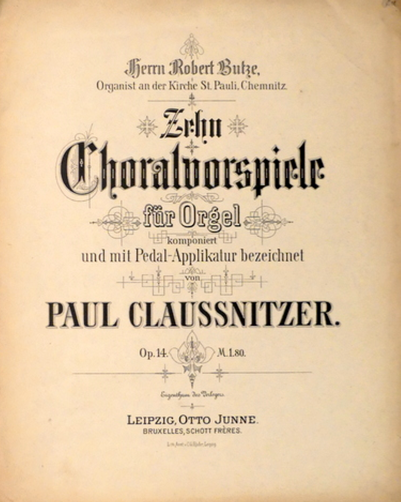 Titelblatt für seine „Zehn Choralvorspiele“