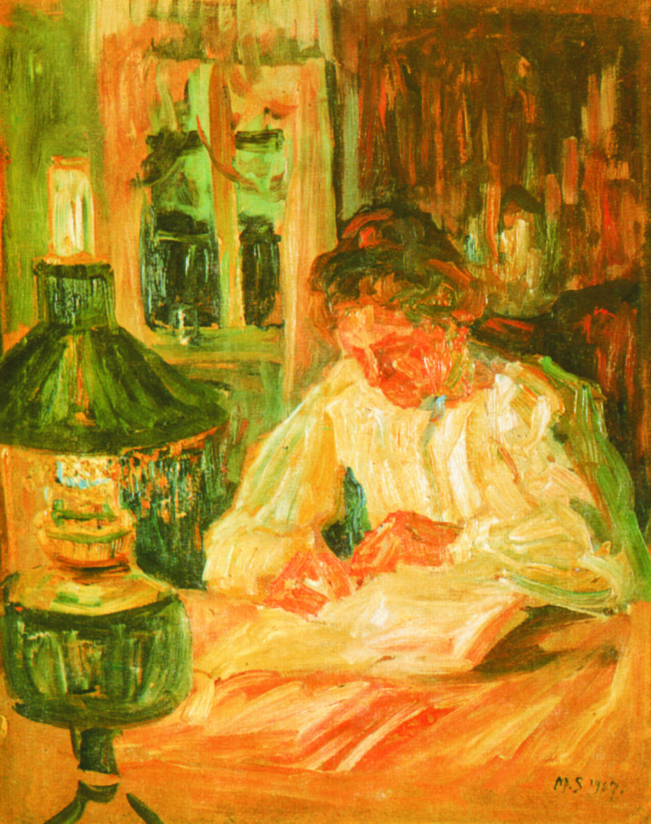Frau mit Leselampe, Öl, 1907